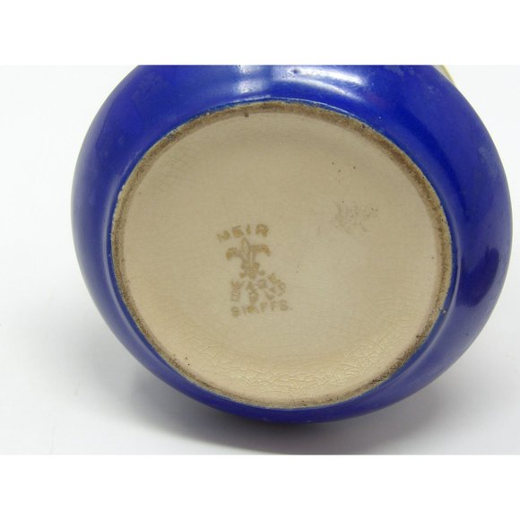 Meir Wade Staffordshire Porcelain Jam Jar Blue with Gold Trim Adorned with Fruit - Picture 9 of 10